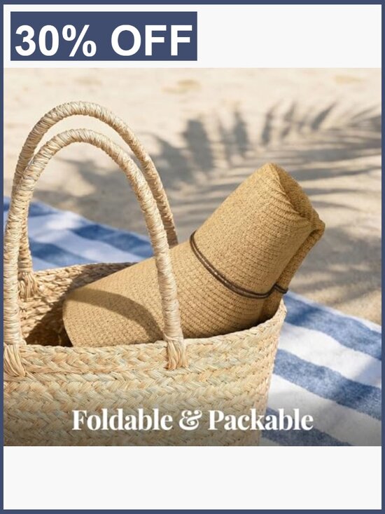 Womens Wide Brim Straw Sun Hat UPF 50 Floppy Foldable Beach Travel Summer main image 6